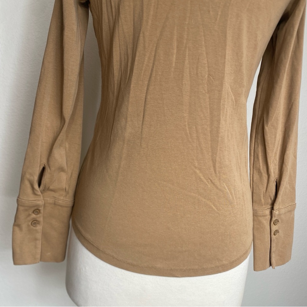 Banana Republic Women Milk Chocolate Collared Ponte Button Top Size Small Casual - Picture 8 of 14